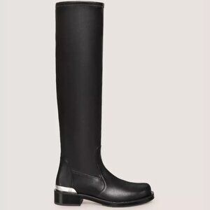 $950 STUART WEITZMAN MERCER BOLD SW LOGO SLOUCH BOOT LEATHER BLACK  8 (PB34)